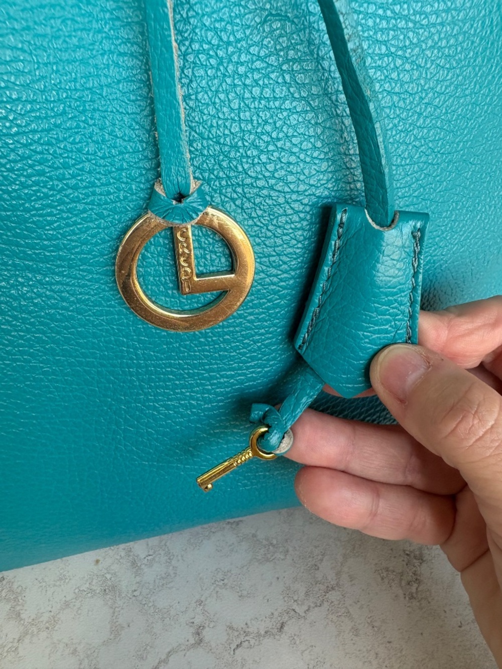 L. Credi Teal Leather Shoulder Bag, Hand Bag, Made in Italy - Picture 4 of 16